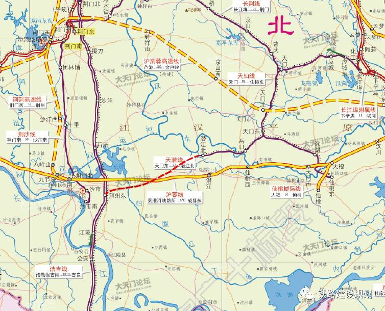 潜江北至荆州铁路规划示意图（仅供参考）